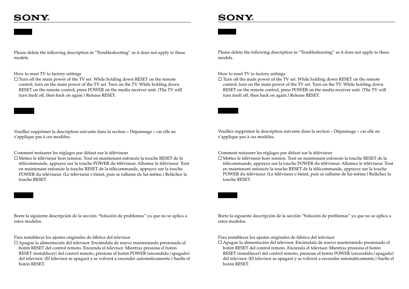 Sony KE-42XS910 User Manual | 1 page