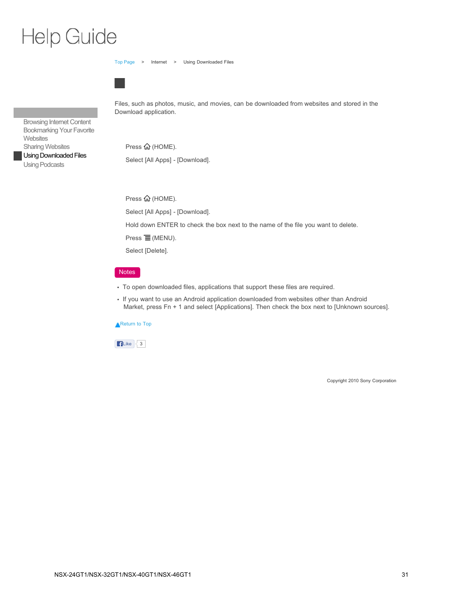 Using download files, Using downloaded files | Sony NSX-32GT1 User Manual | Page 31 / 103