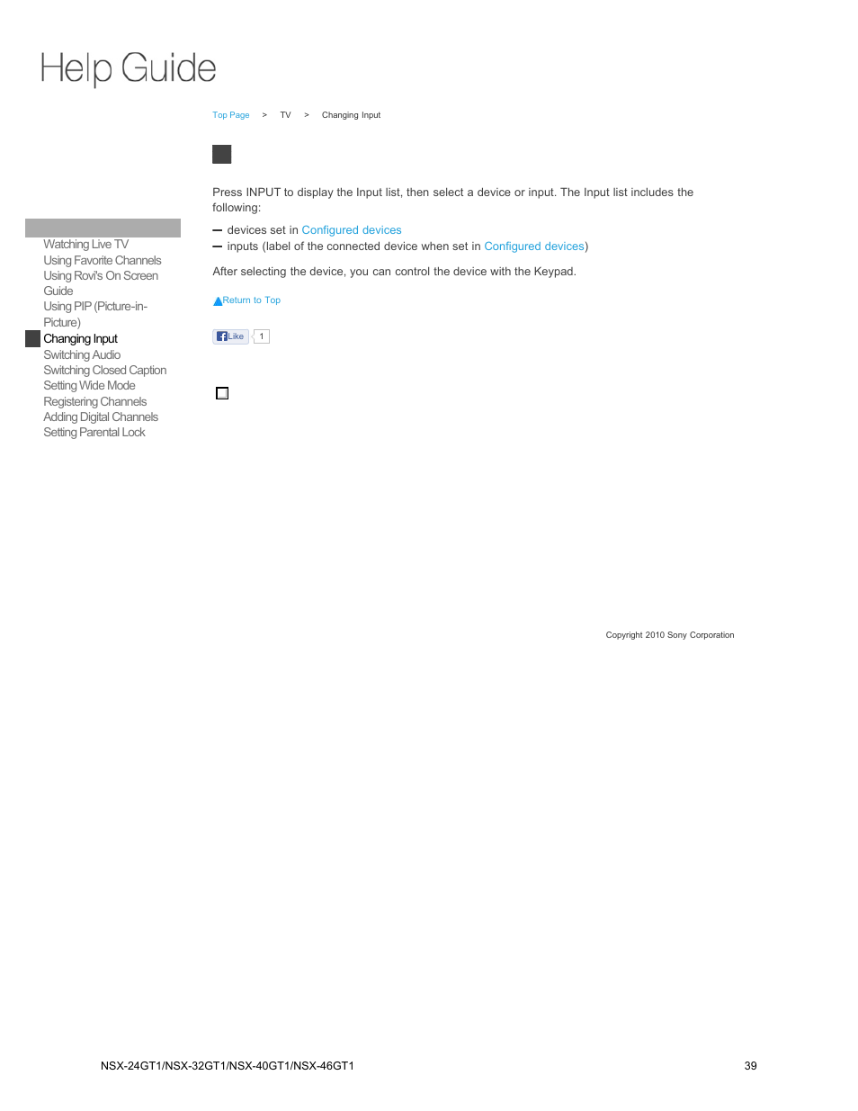 Changing input | Sony NSX-32GT1 User Manual | Page 39 / 103