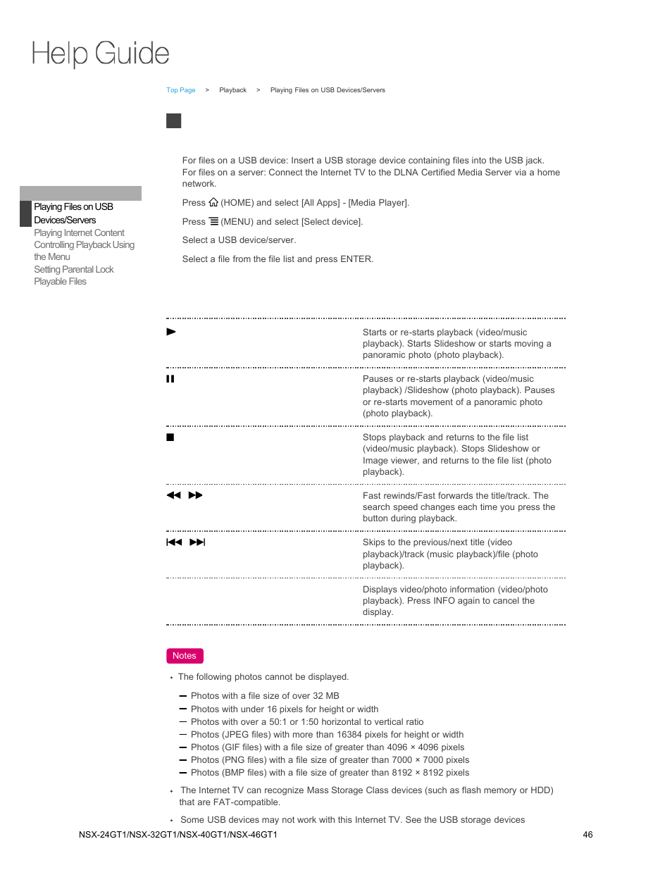 Playback, Playing files on usb devices/servers | Sony NSX-32GT1 User Manual | Page 46 / 103