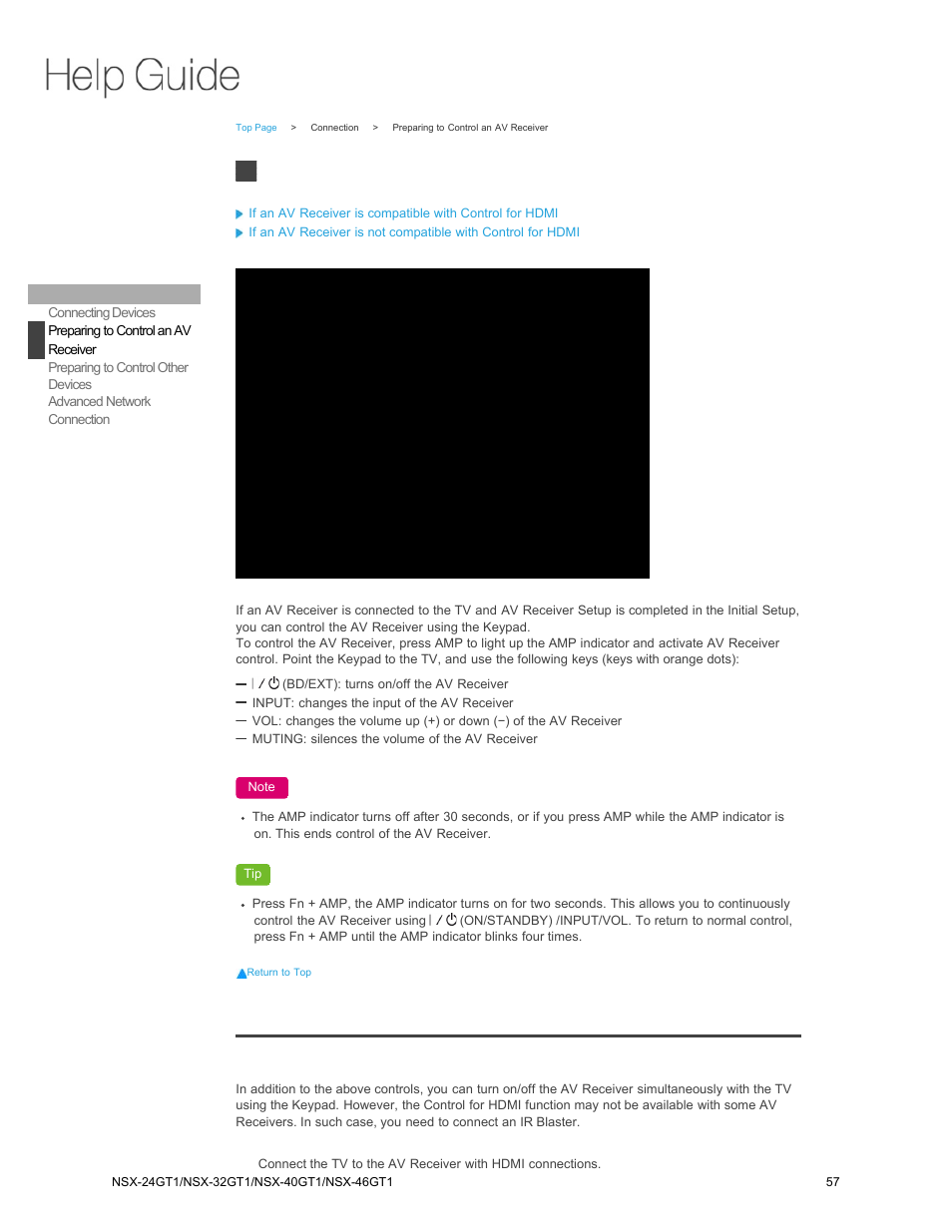 Preparing to control an av receiver, Preparing to control an av, Receiver | Sony NSX-32GT1 User Manual | Page 57 / 103