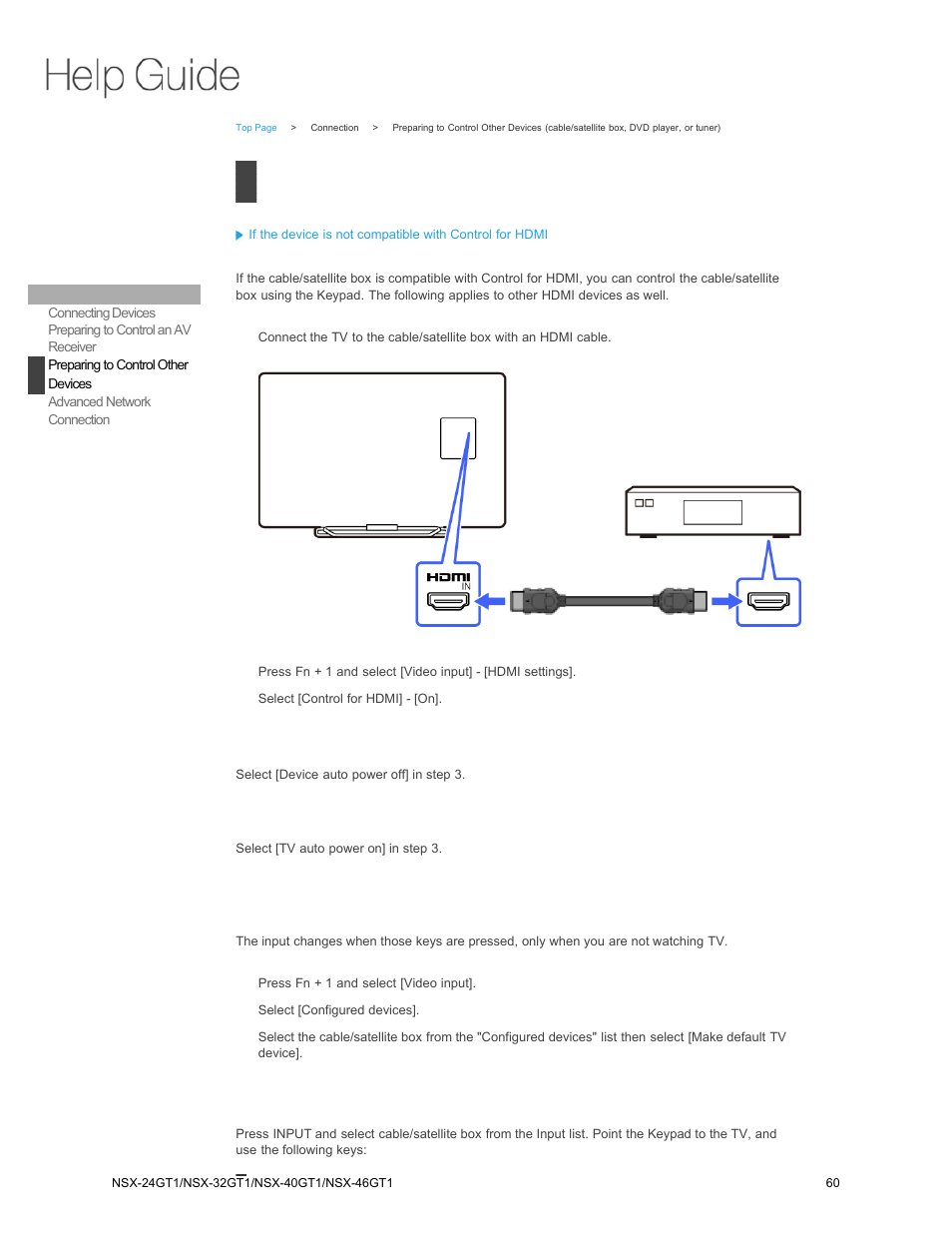 Preparing to control other, Devices | Sony NSX-32GT1 User Manual | Page 60 / 103