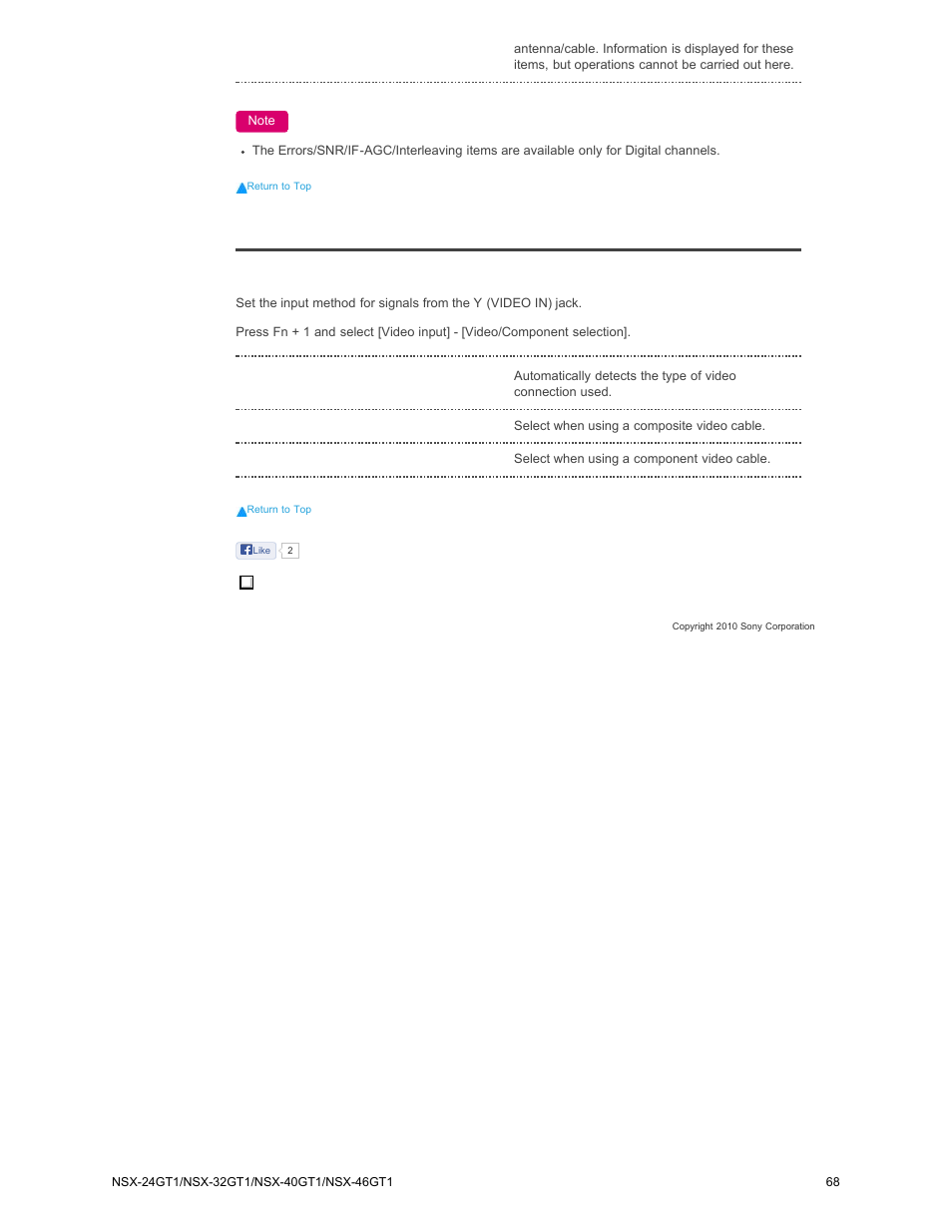 Video/component selection | Sony NSX-32GT1 User Manual | Page 68 / 103