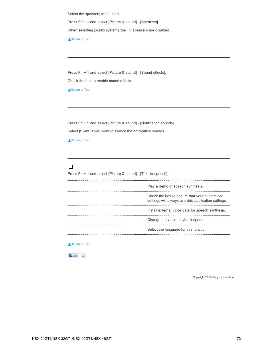 Sound effects notification sounds text-to-speech, Sound effects, Notification sounds | Text-to-speech | Sony NSX-32GT1 User Manual | Page 73 / 103