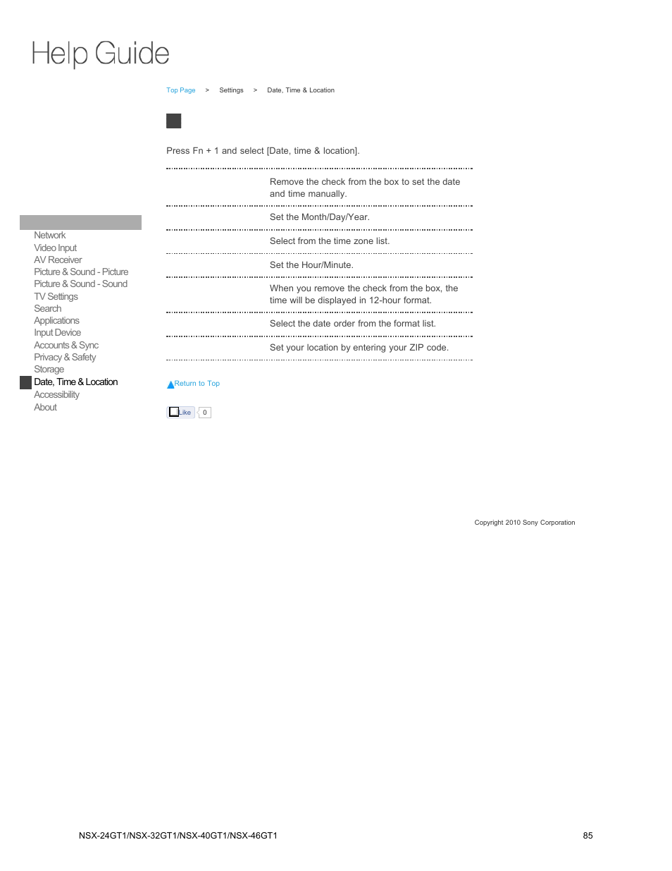 Date, time & location | Sony NSX-32GT1 User Manual | Page 85 / 103