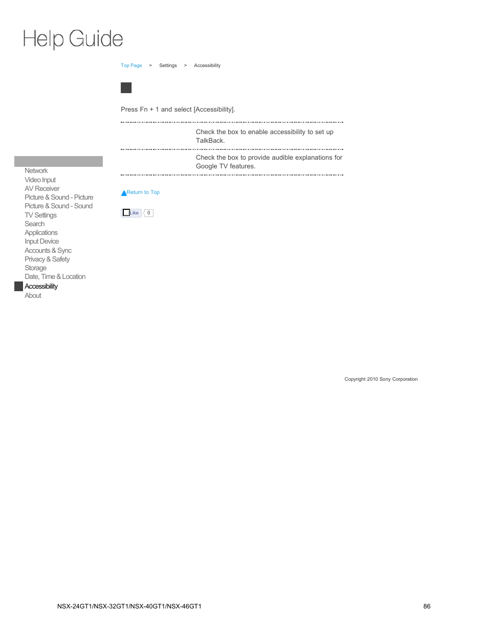 Accessibility | Sony NSX-32GT1 User Manual | Page 86 / 103