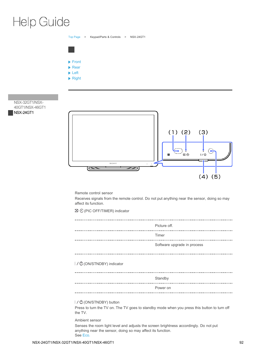 Nsx-24gt1, Front | Sony NSX-32GT1 User Manual | Page 92 / 103