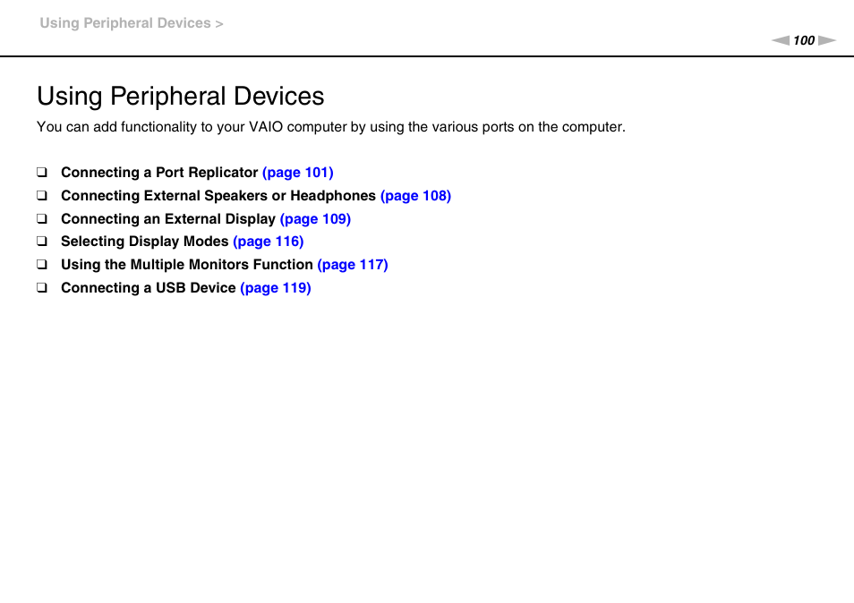 Using peripheral devices | Sony VPCSC1AFM User Manual | Page 100 / 210