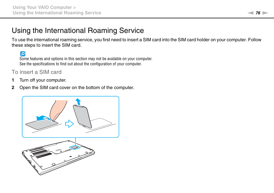 Using the international roaming service | Sony VPCSC1AFM User Manual | Page 76 / 210