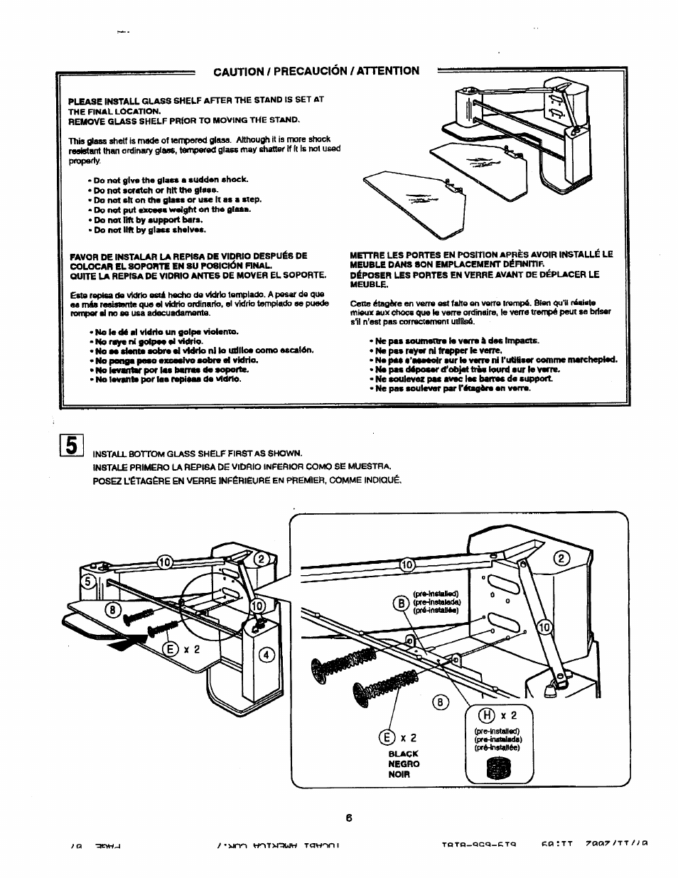 Caution / precaucion / attention | Sony SU-40XBR8 User Manual | Page 6 / 12