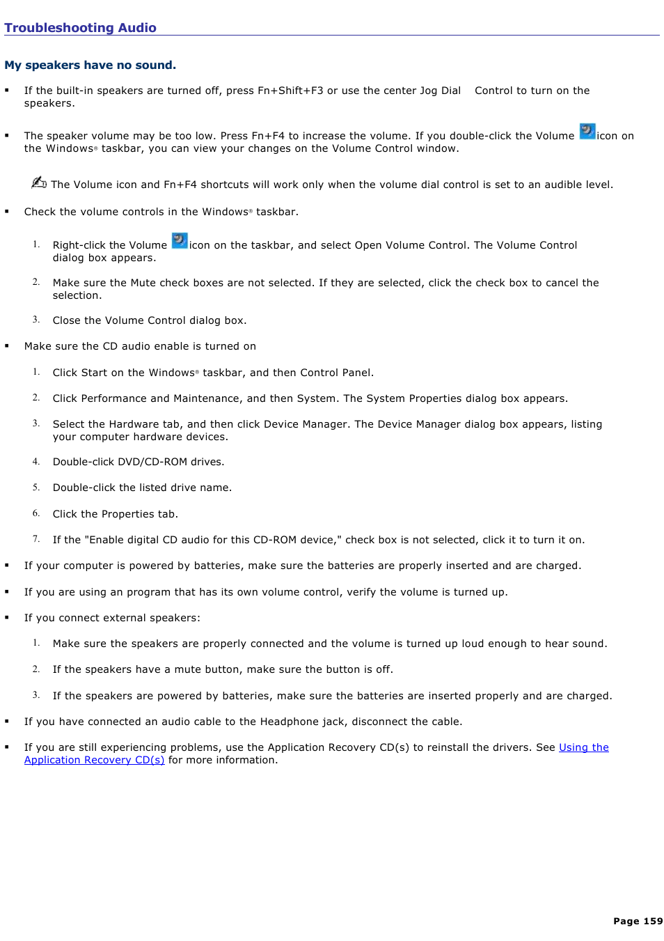 Troubleshooting audio, For more information | Sony PCG-NVR23 User Manual | Page 159 / 169