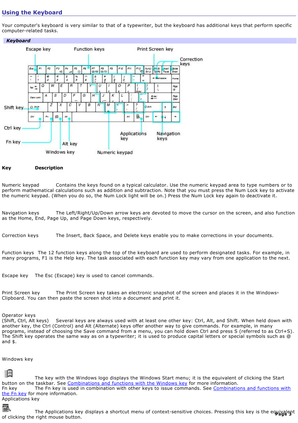 Using the keyboard | Sony PCG-NVR23 User Manual | Page 3 / 169