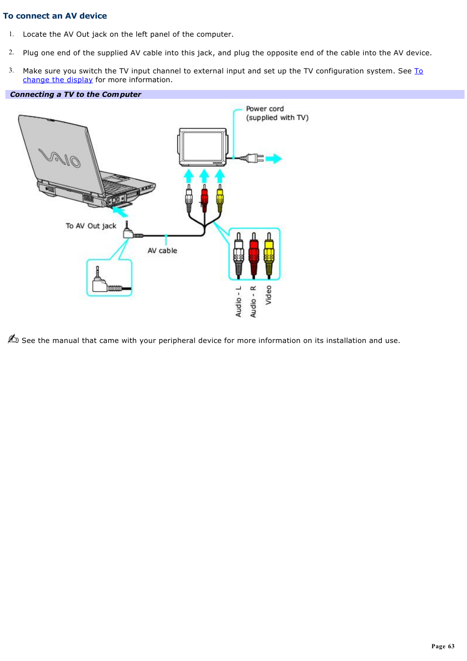 To connect an av device | Sony PCG-NVR23 User Manual | Page 63 / 169