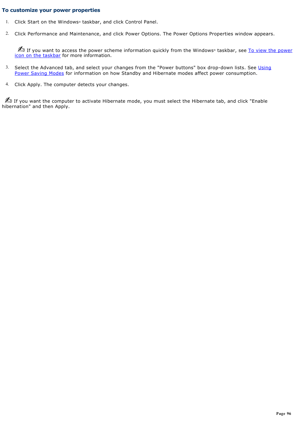 To customize your power properties | Sony PCG-NVR23 User Manual | Page 96 / 169