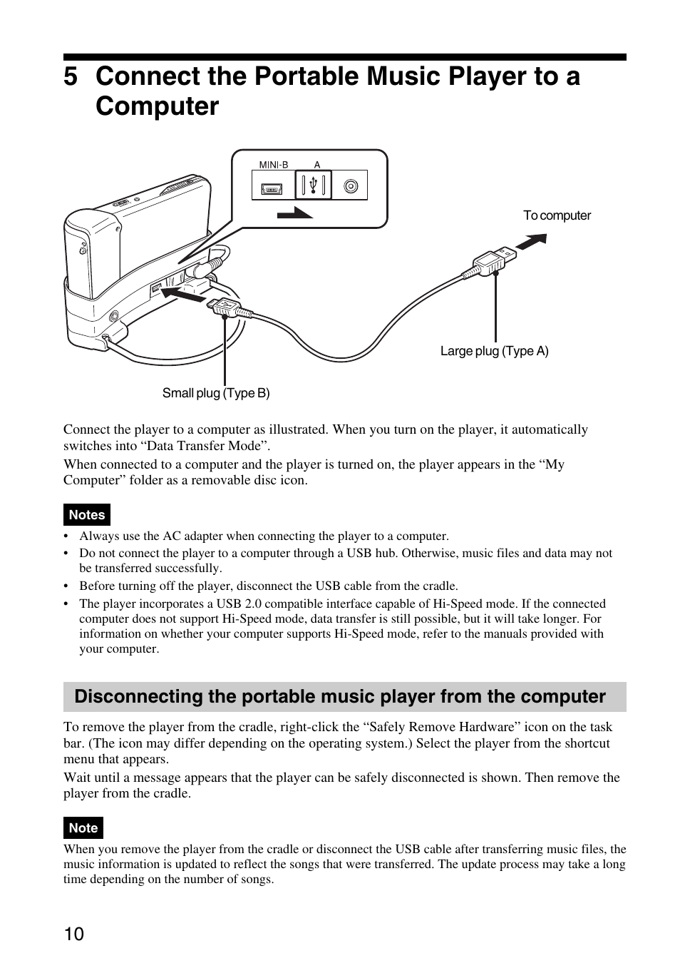 5 connect the portable music player to a computer | Sony VGF-AP1L User Manual | Page 10 / 104