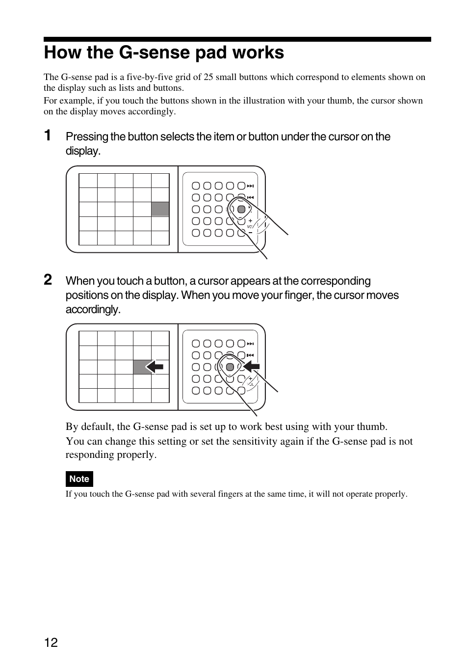 How the g-sense pad works | Sony VGF-AP1L User Manual | Page 12 / 104