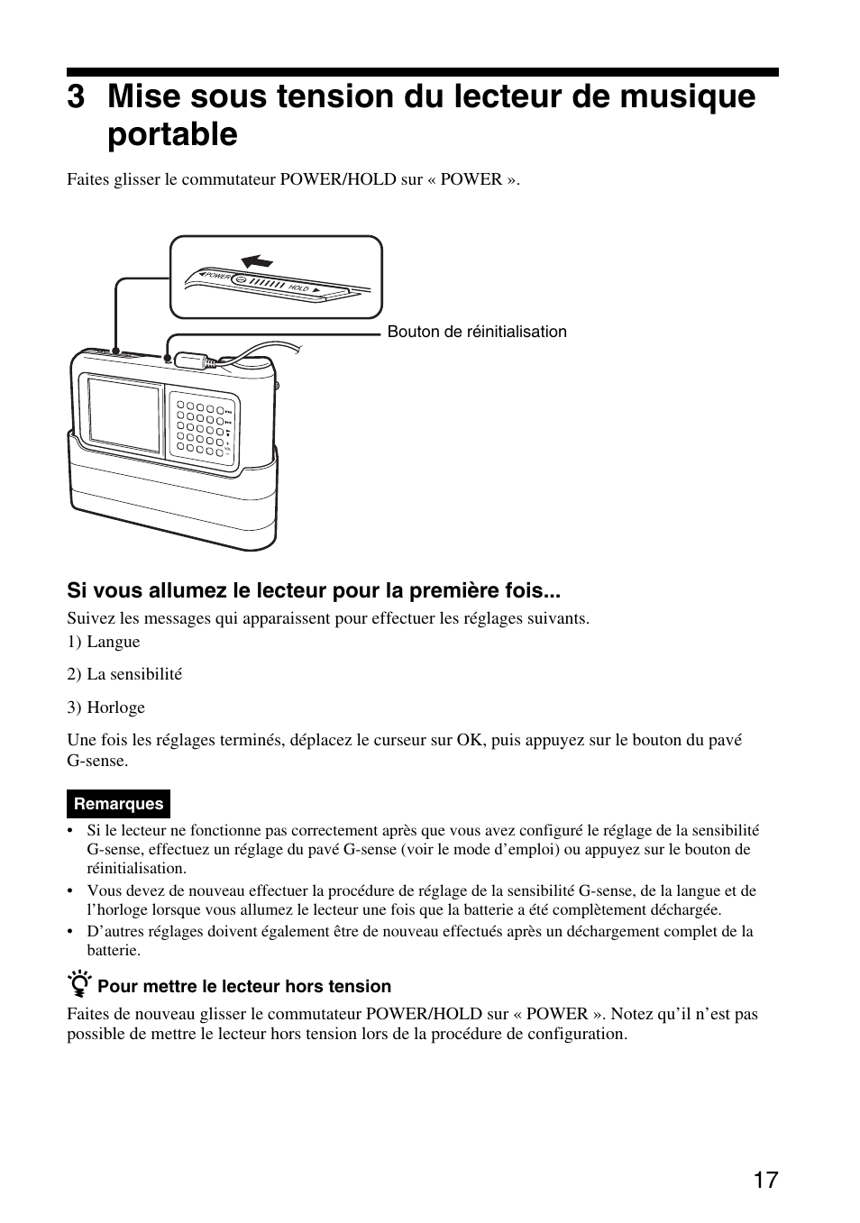 3 mise sous tension du lecteur de musique portable | Sony VGF-AP1L User Manual | Page 17 / 104