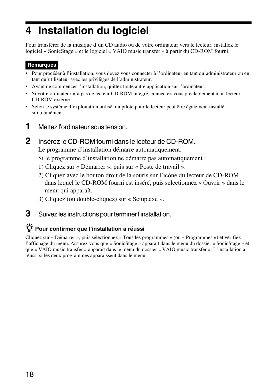 4 installation du logiciel | Sony VGF-AP1L User Manual | Page 18 / 104