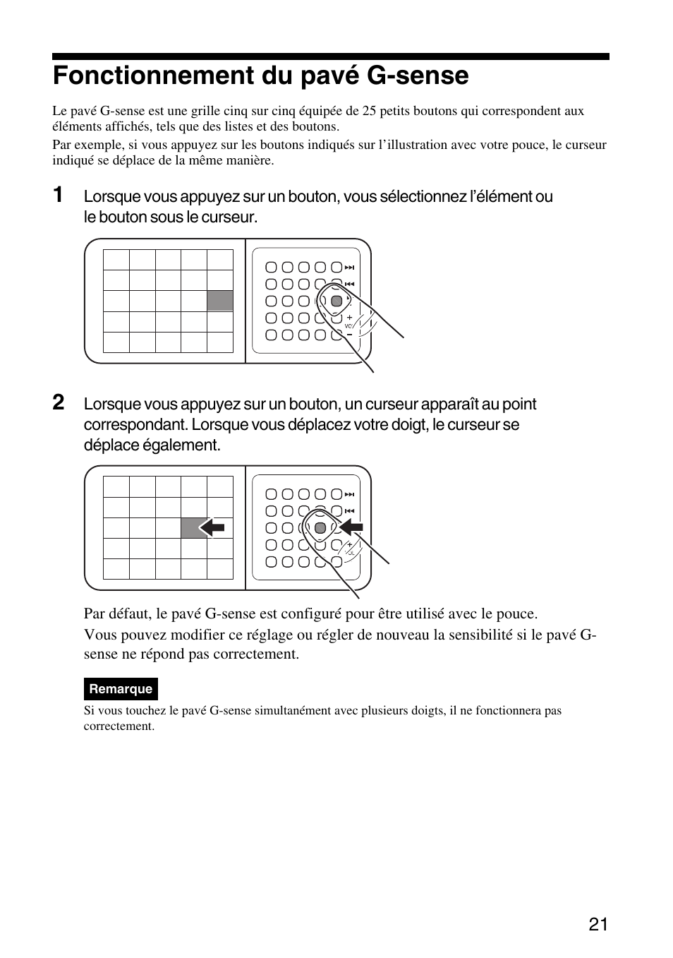 Fonctionnement du pavé g-sense | Sony VGF-AP1L User Manual | Page 21 / 104