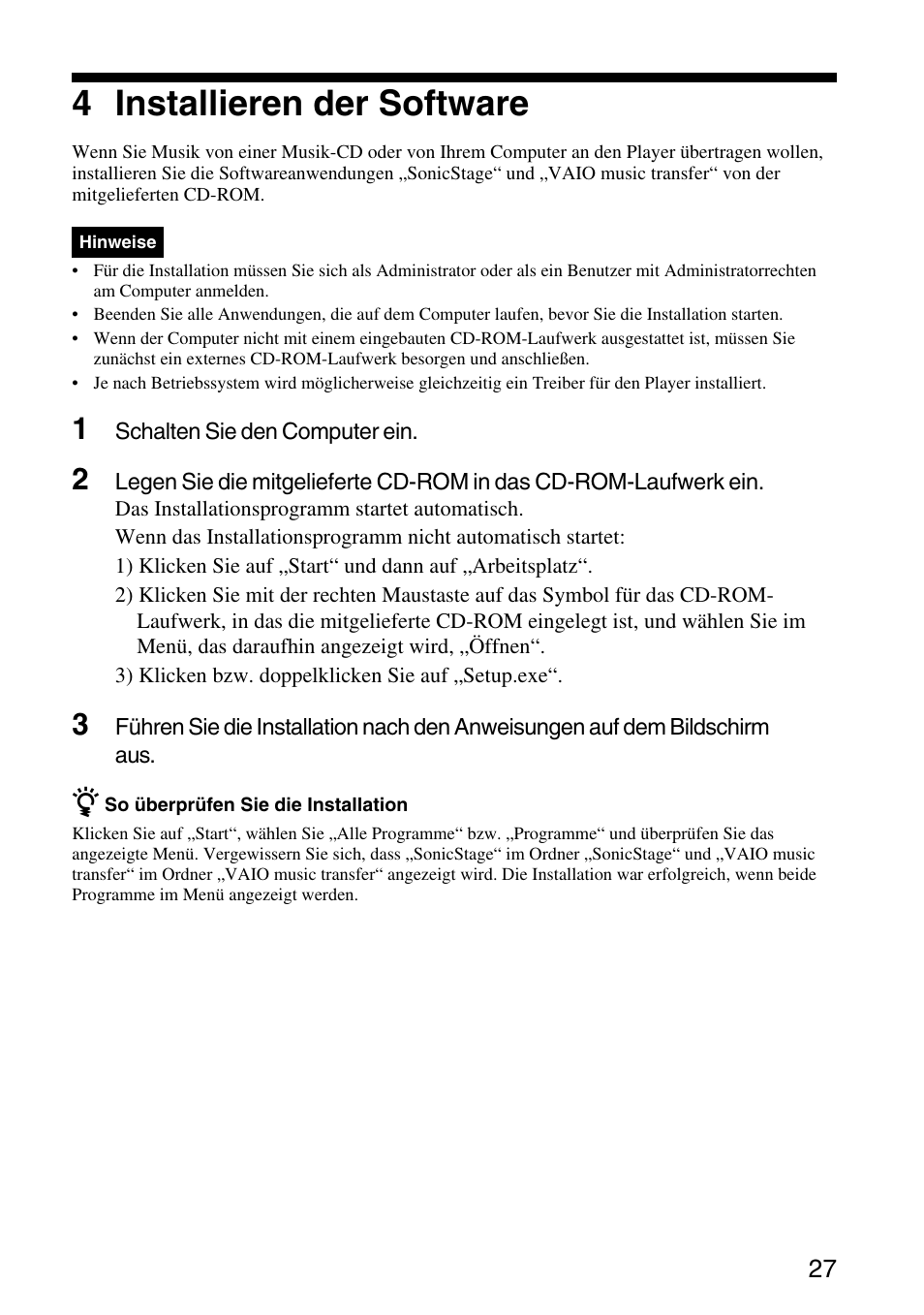 4 installieren der software | Sony VGF-AP1L User Manual | Page 27 / 104