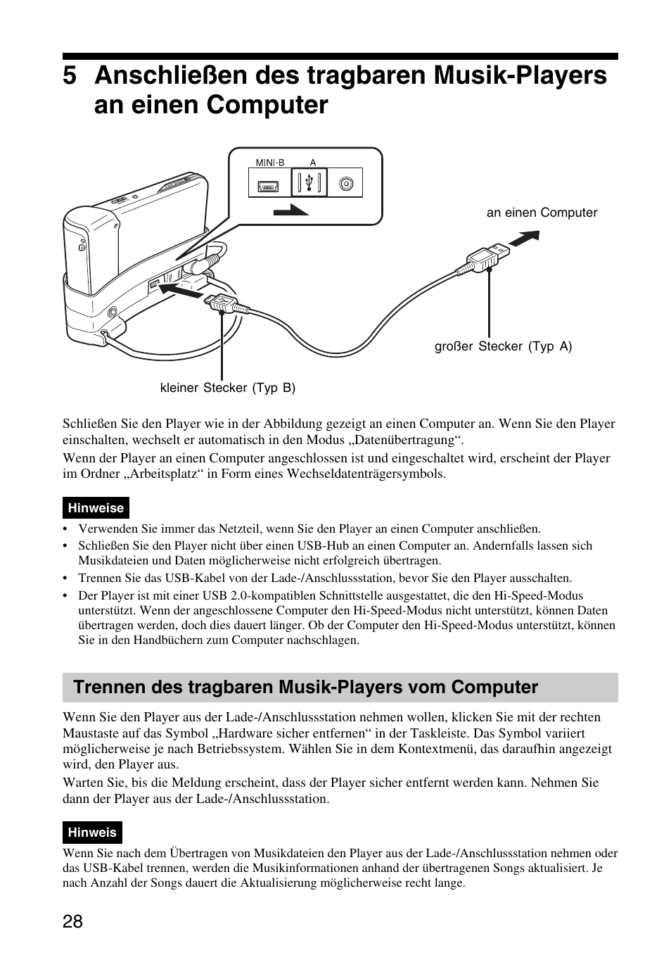 Trennen des tragbaren musik-players vom computer | Sony VGF-AP1L User Manual | Page 28 / 104