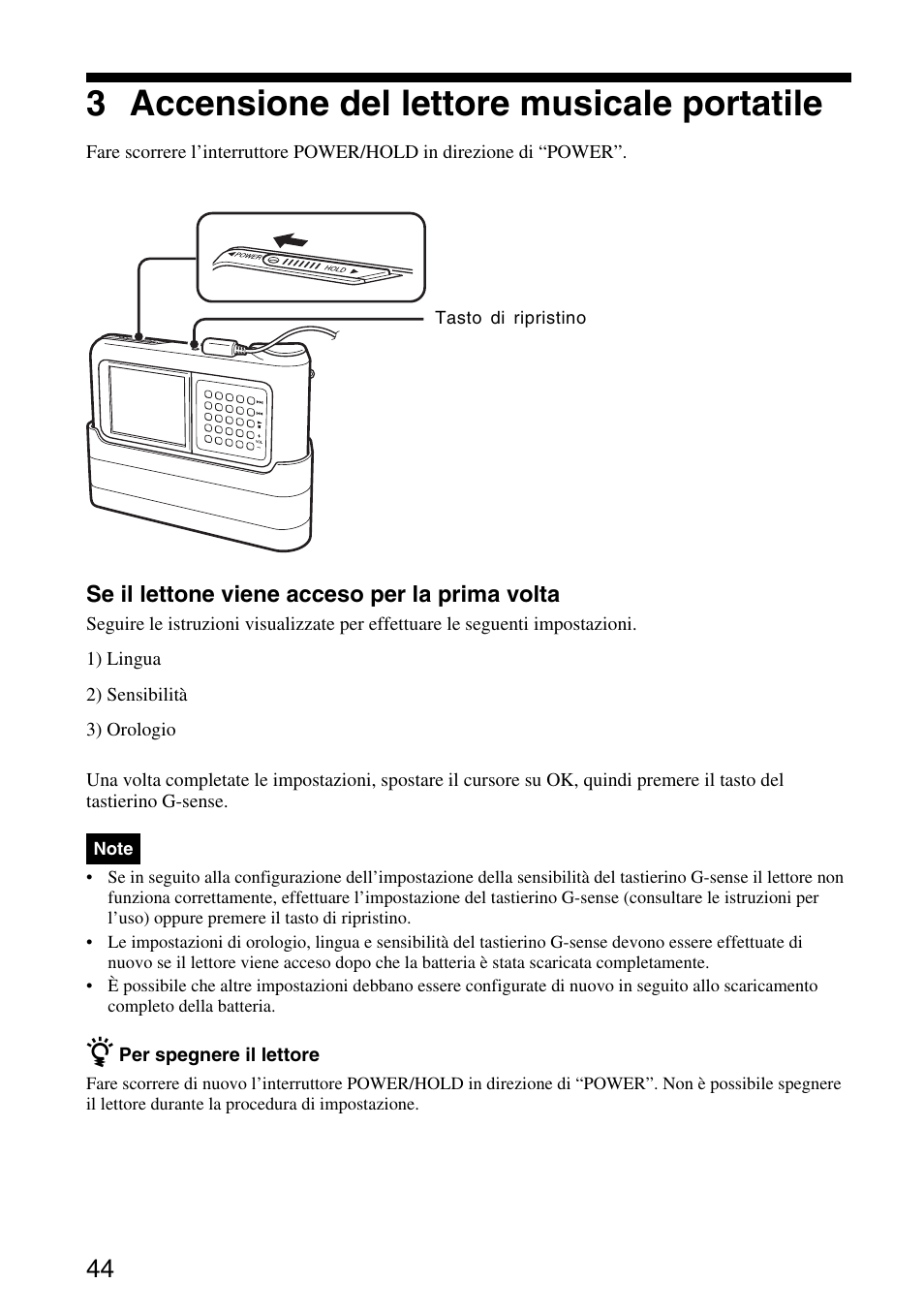 3 accensione del lettore musicale portatile | Sony VGF-AP1L User Manual | Page 44 / 104