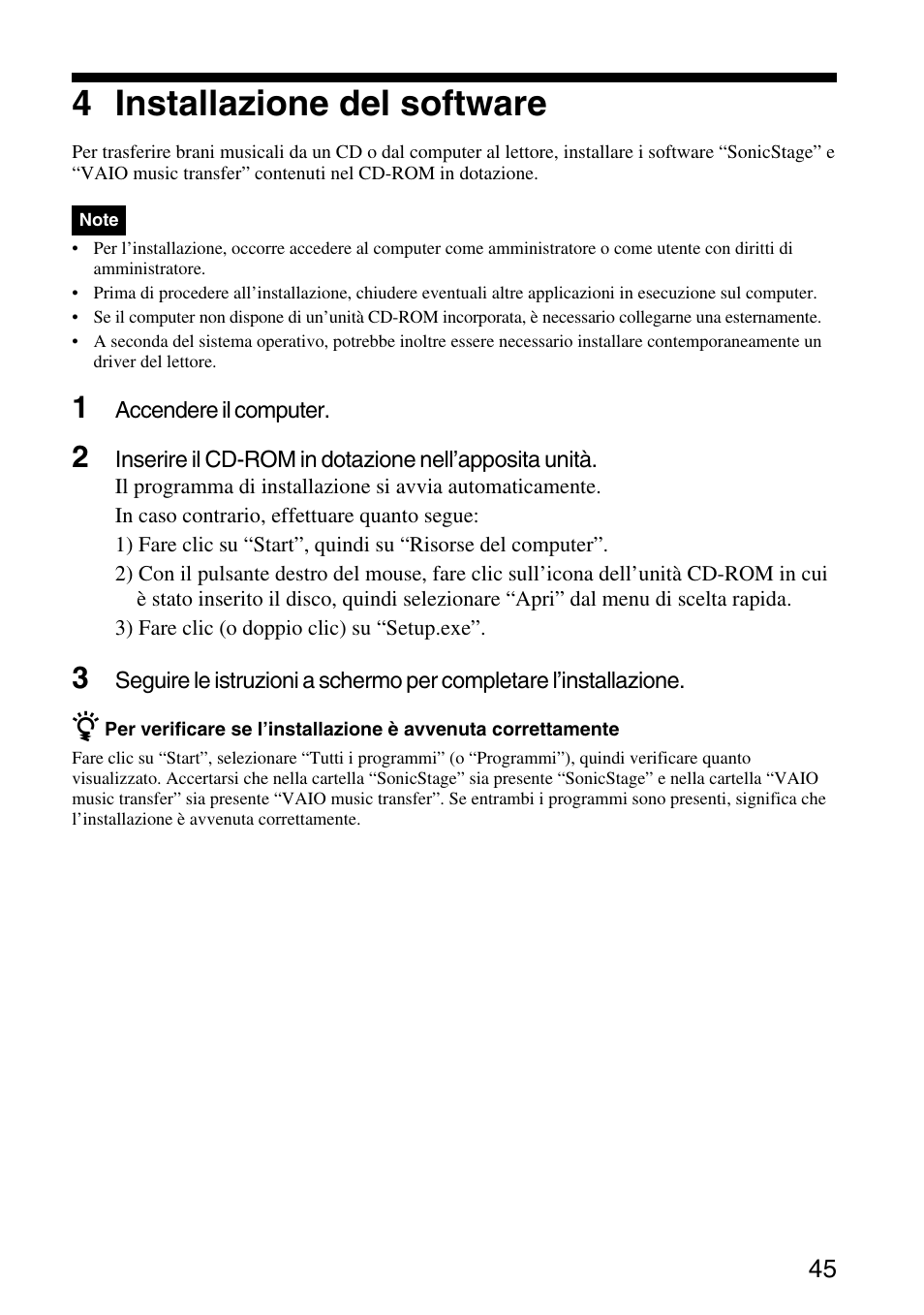 4 installazione del software | Sony VGF-AP1L User Manual | Page 45 / 104