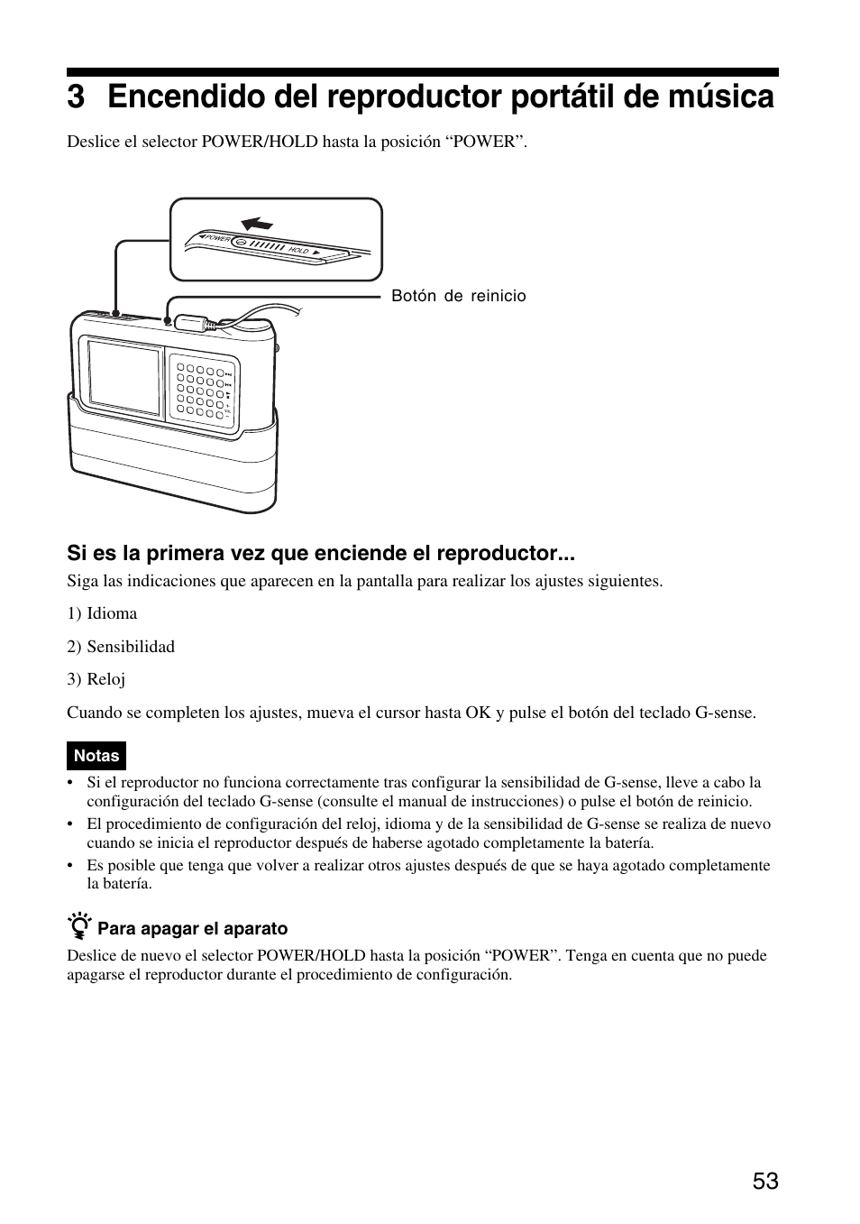 3 encendido del reproductor portátil de música | Sony VGF-AP1L User Manual | Page 53 / 104
