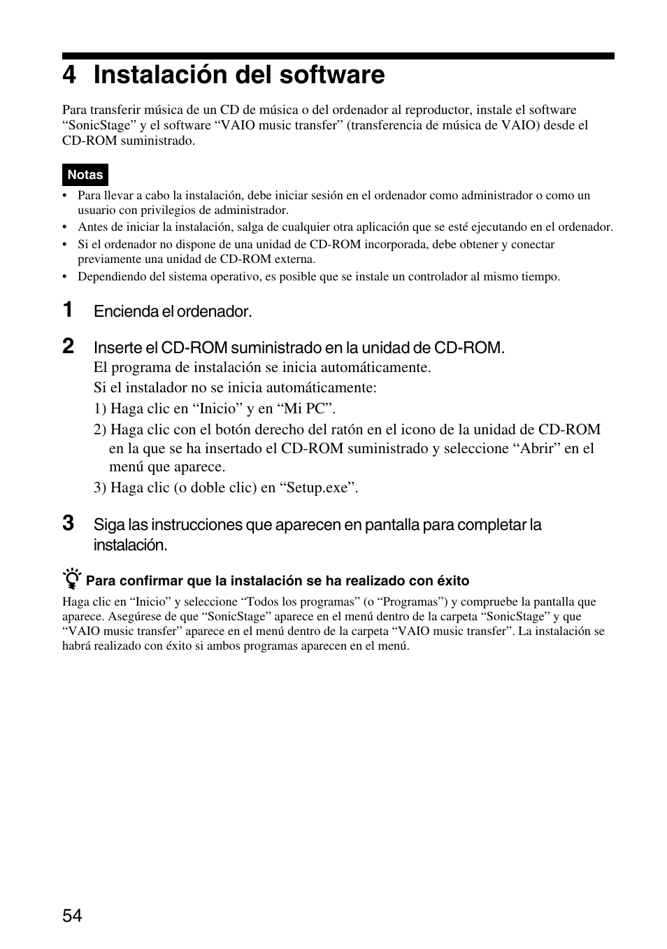 4 instalación del software | Sony VGF-AP1L User Manual | Page 54 / 104