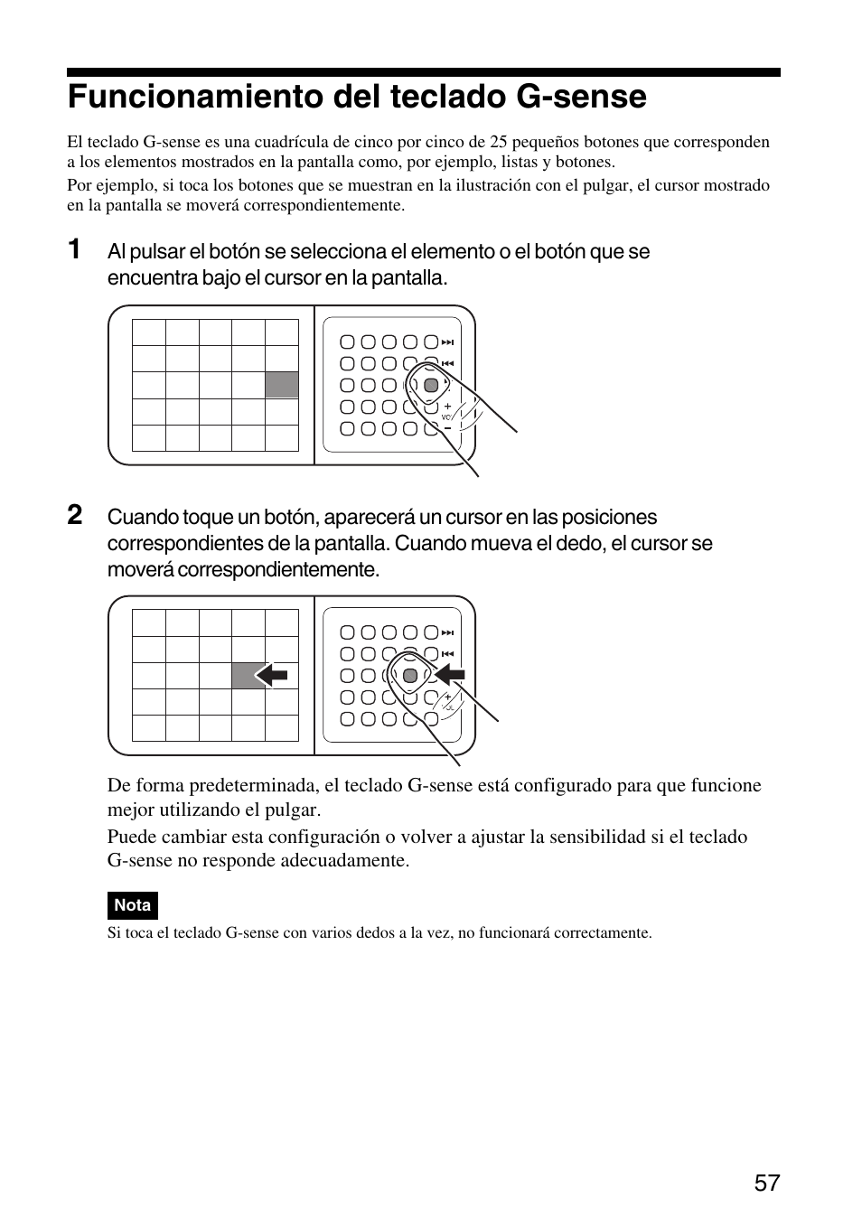 Funcionamiento del teclado g-sense | Sony VGF-AP1L User Manual | Page 57 / 104