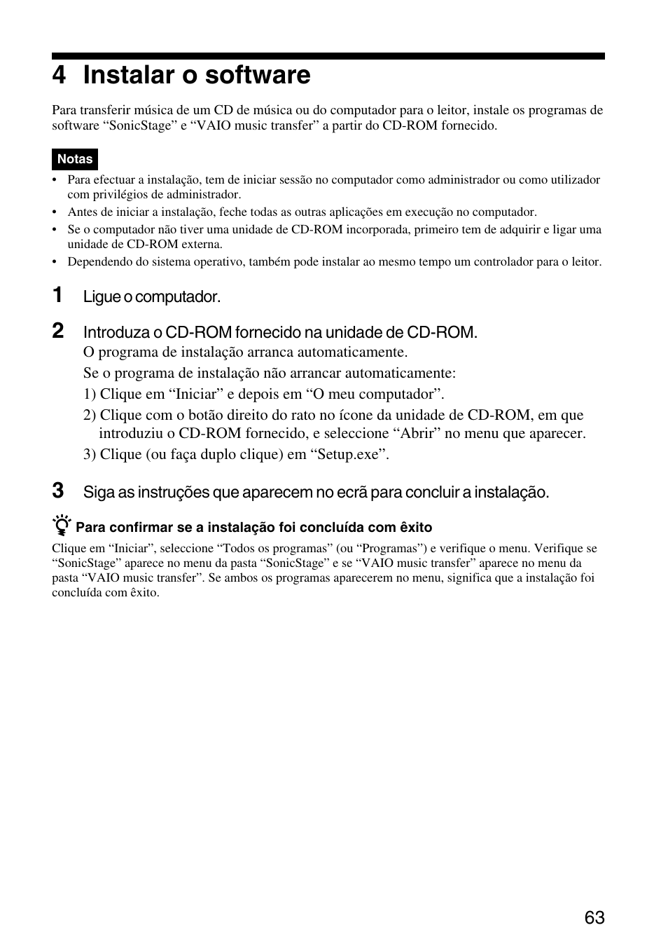 4 instalar o software | Sony VGF-AP1L User Manual | Page 63 / 104