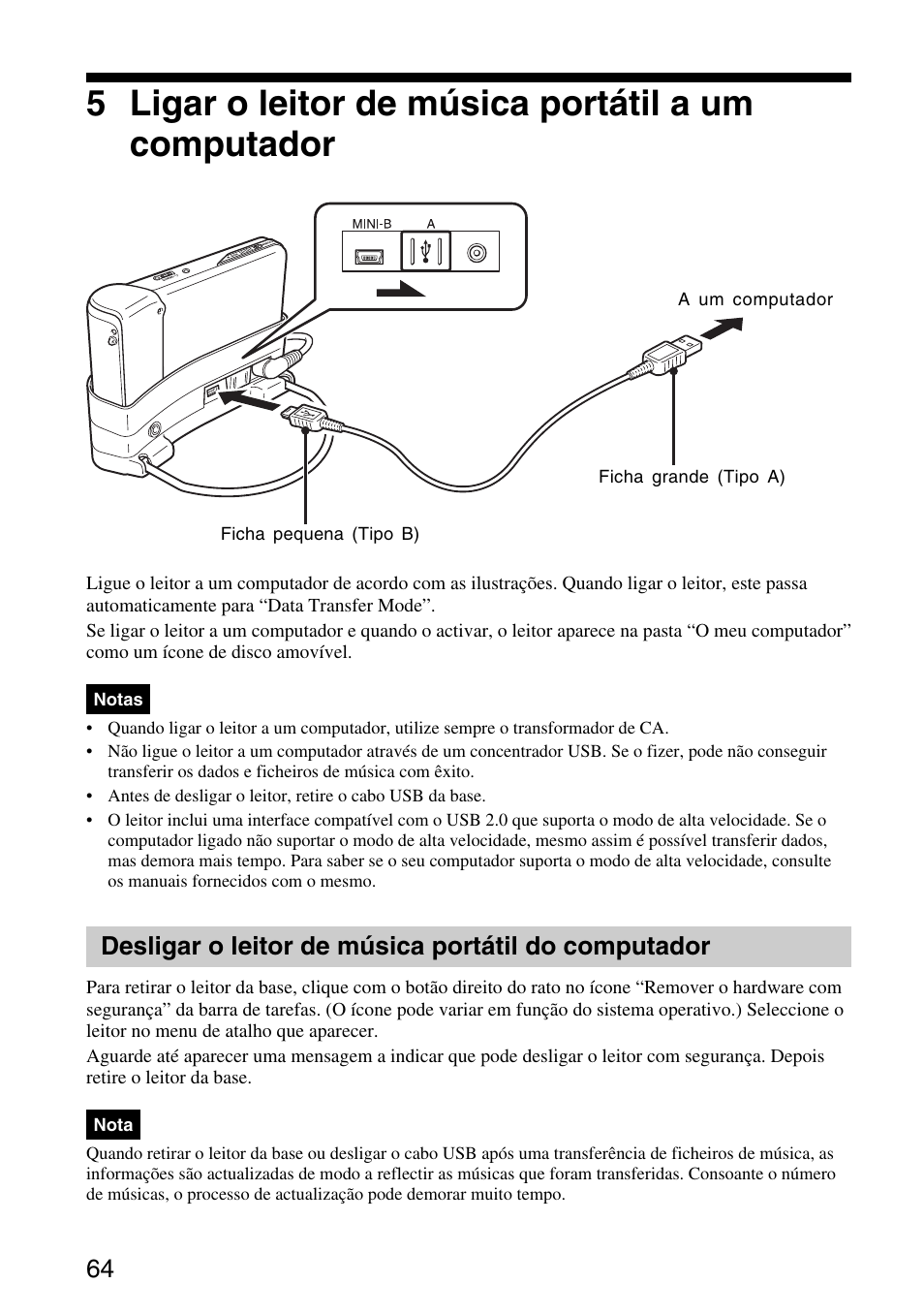 Desligar o leitor de música portátil do computador | Sony VGF-AP1L User Manual | Page 64 / 104
