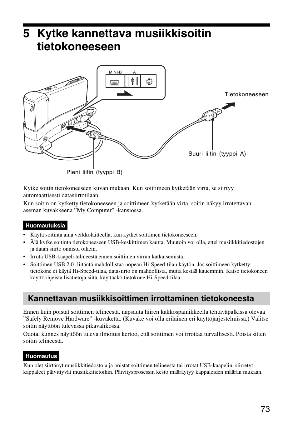 5 kytke kannettava musiikkisoitin tietokoneeseen | Sony VGF-AP1L User Manual | Page 73 / 104