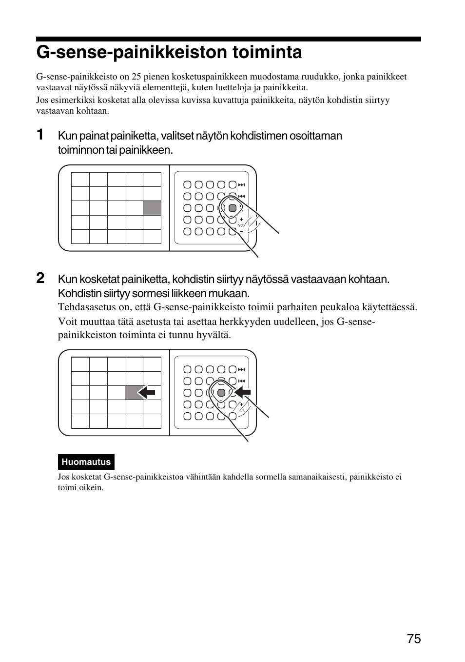 G-sense-painikkeiston toiminta | Sony VGF-AP1L User Manual | Page 75 / 104