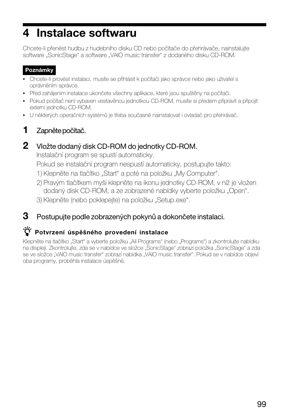 4 instalace softwaru | Sony VGF-AP1L User Manual | Page 99 / 104