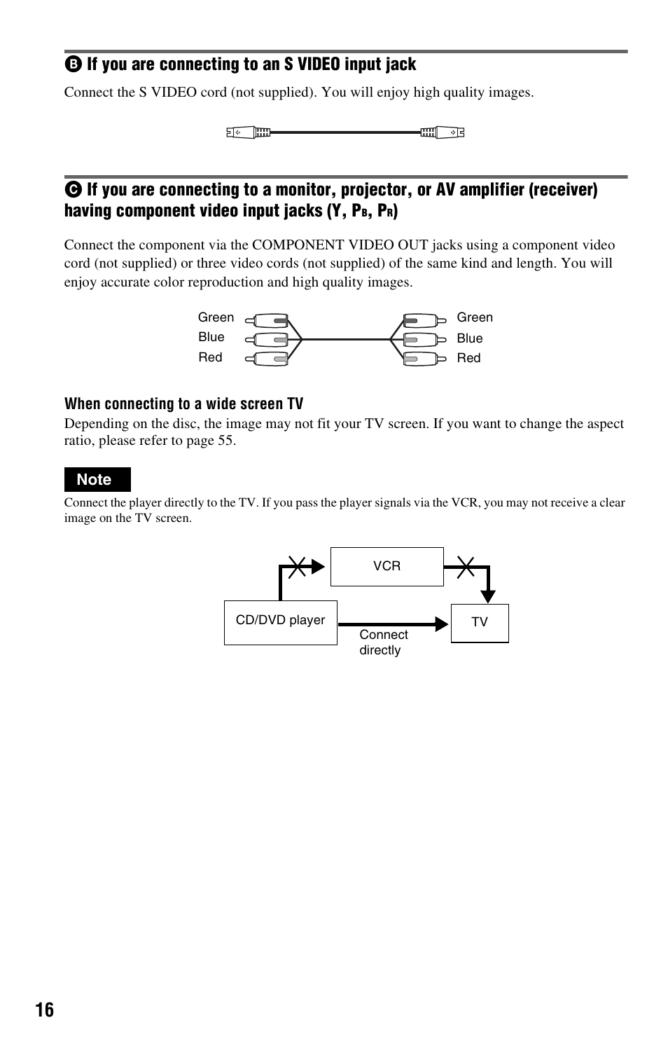 Bif you are connecting to an s video input jack | Sony DVP-NS325 User Manual | Page 16 / 66