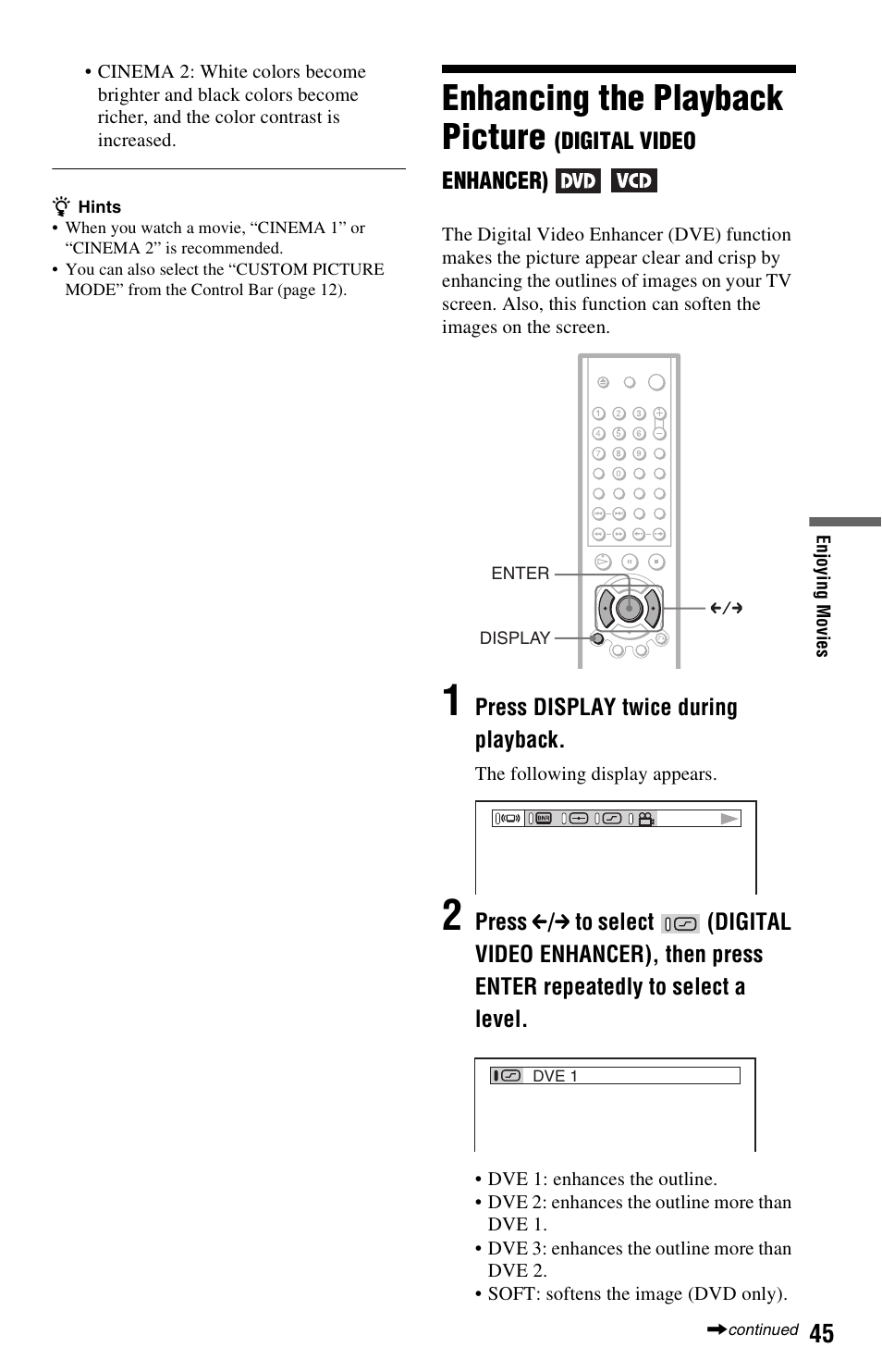 Enhancing the playback picture | Sony DVP-NS325 User Manual | Page 45 / 66