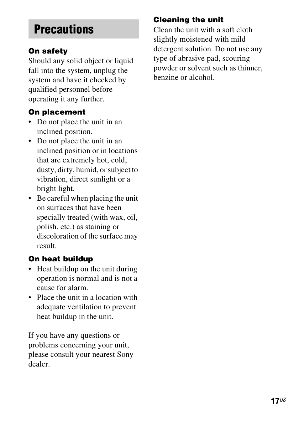 Precautions | Sony HT-SS380 User Manual | Page 17 / 36