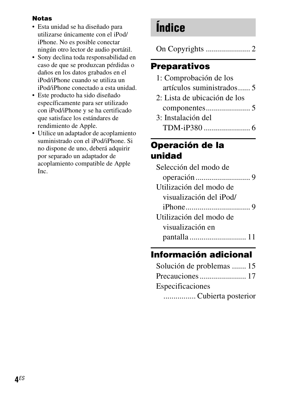 Índice | Sony HT-SS380 User Manual | Page 22 / 36