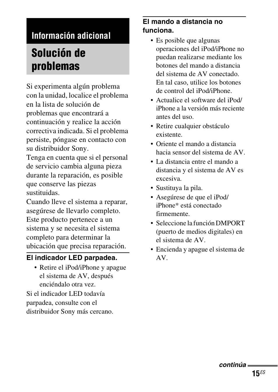 Información adicional, Solución de problemas | Sony HT-SS380 User Manual | Page 33 / 36