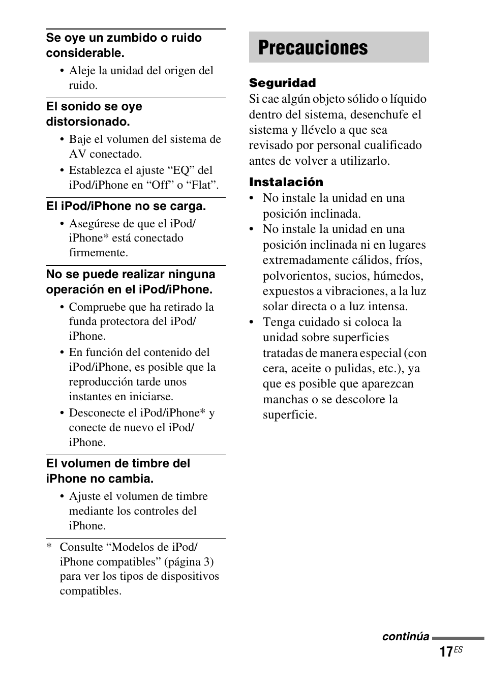 Precauciones | Sony HT-SS380 User Manual | Page 35 / 36