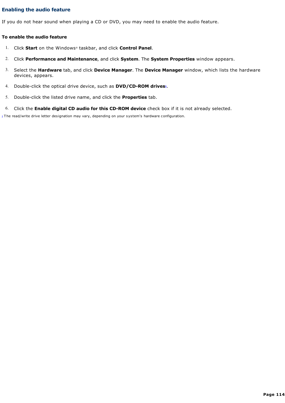 Enabling the audio feature | Sony PCG-TR3AP User Manual | Page 114 / 199