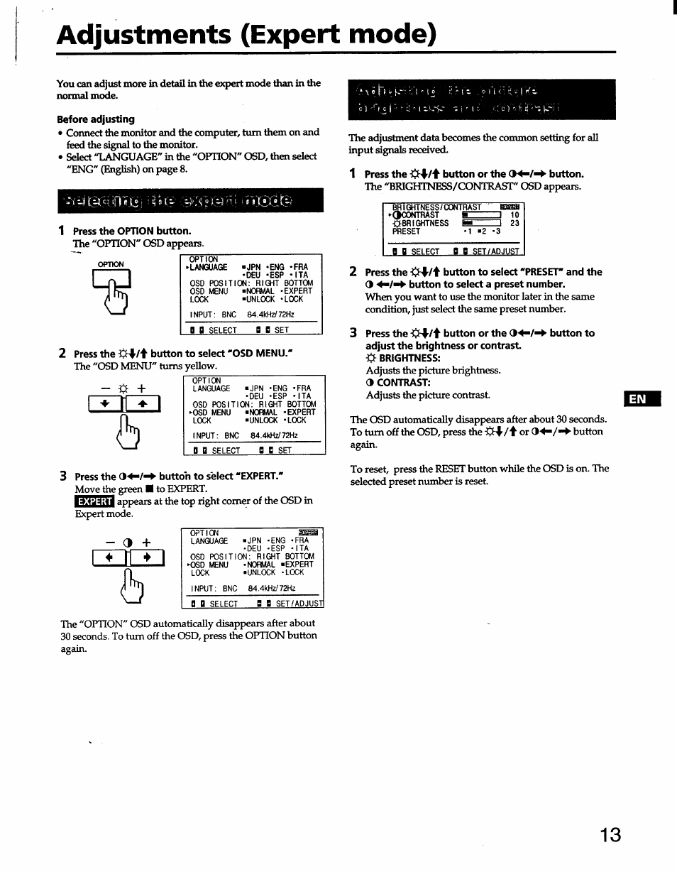 Adjustments (expert mode) | Sony GDM-W900 User Manual | Page 13 / 21