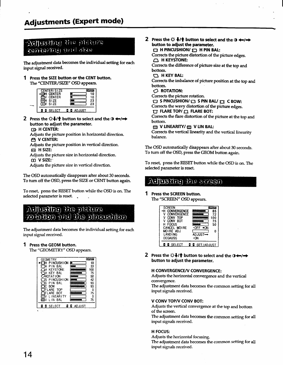 Umi), Expert, Adjustments | Mode) | Sony GDM-W900 User Manual | Page 14 / 21