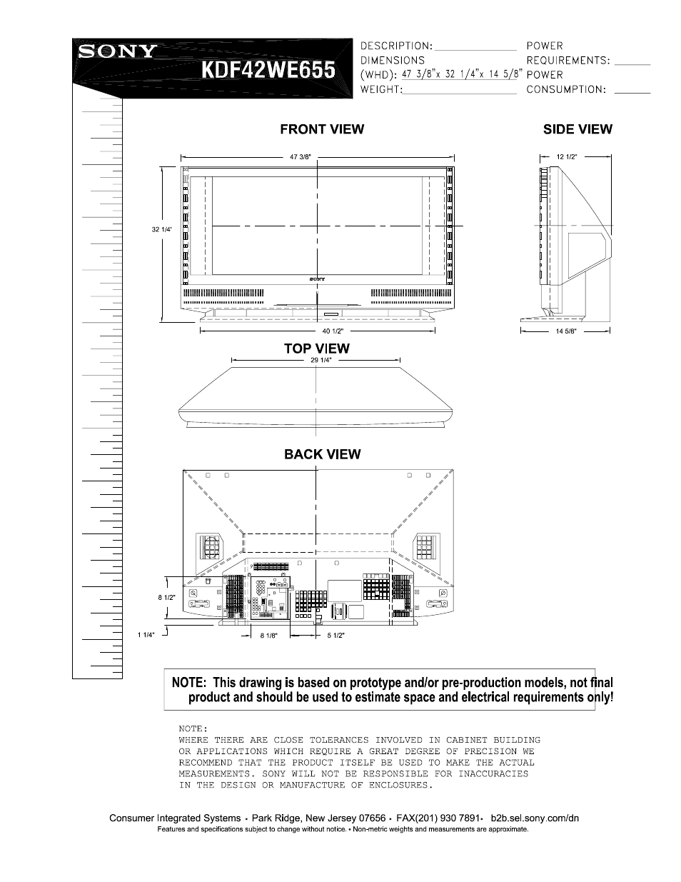 Sony KDF-42WE655 User Manual | 1 page