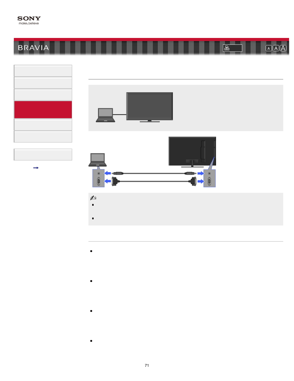 Pc connection | Sony KDL-46NX711 User Manual | Page 71 / 157