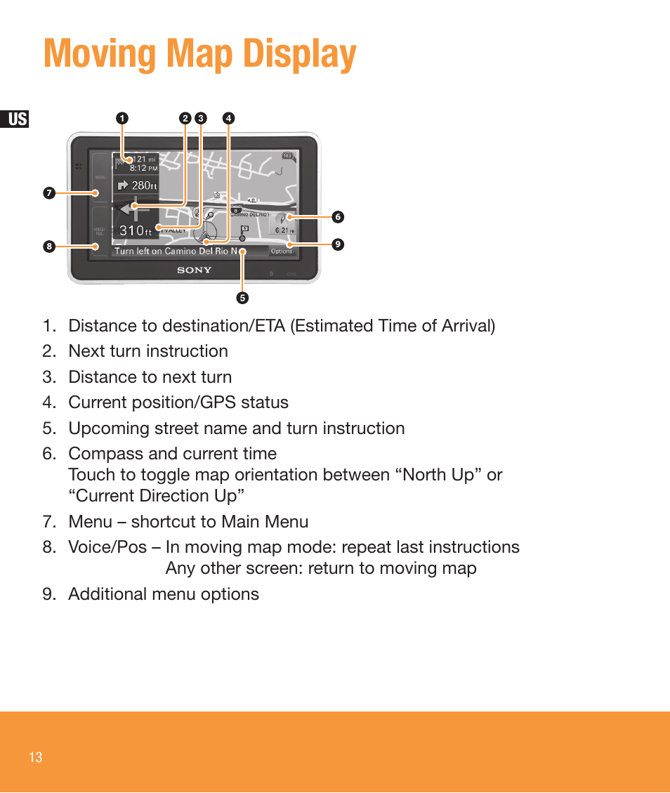 Moving map display | Sony NV-U83T User Manual | Page 14 / 68