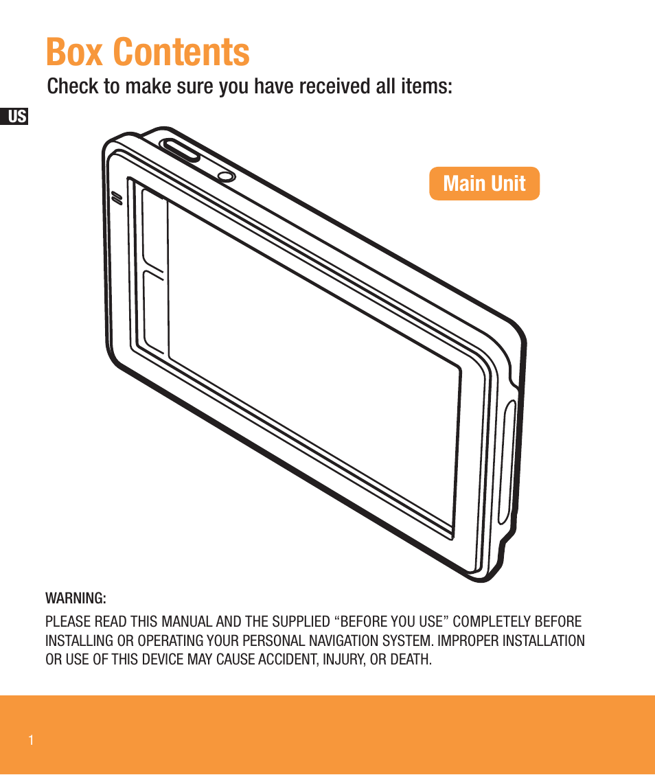 Box contents | Sony NV-U83T User Manual | Page 2 / 68