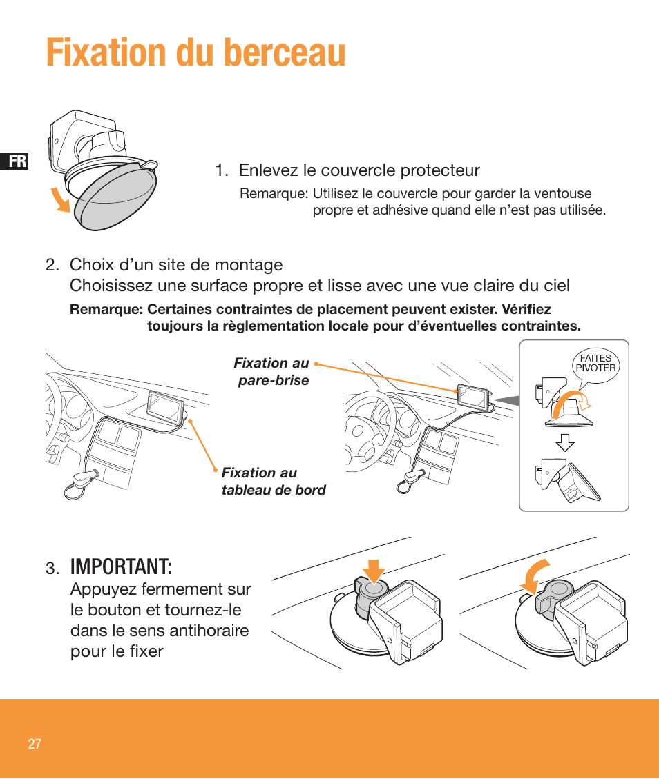 Fixation du berceau, Important | Sony NV-U83T User Manual | Page 28 / 68