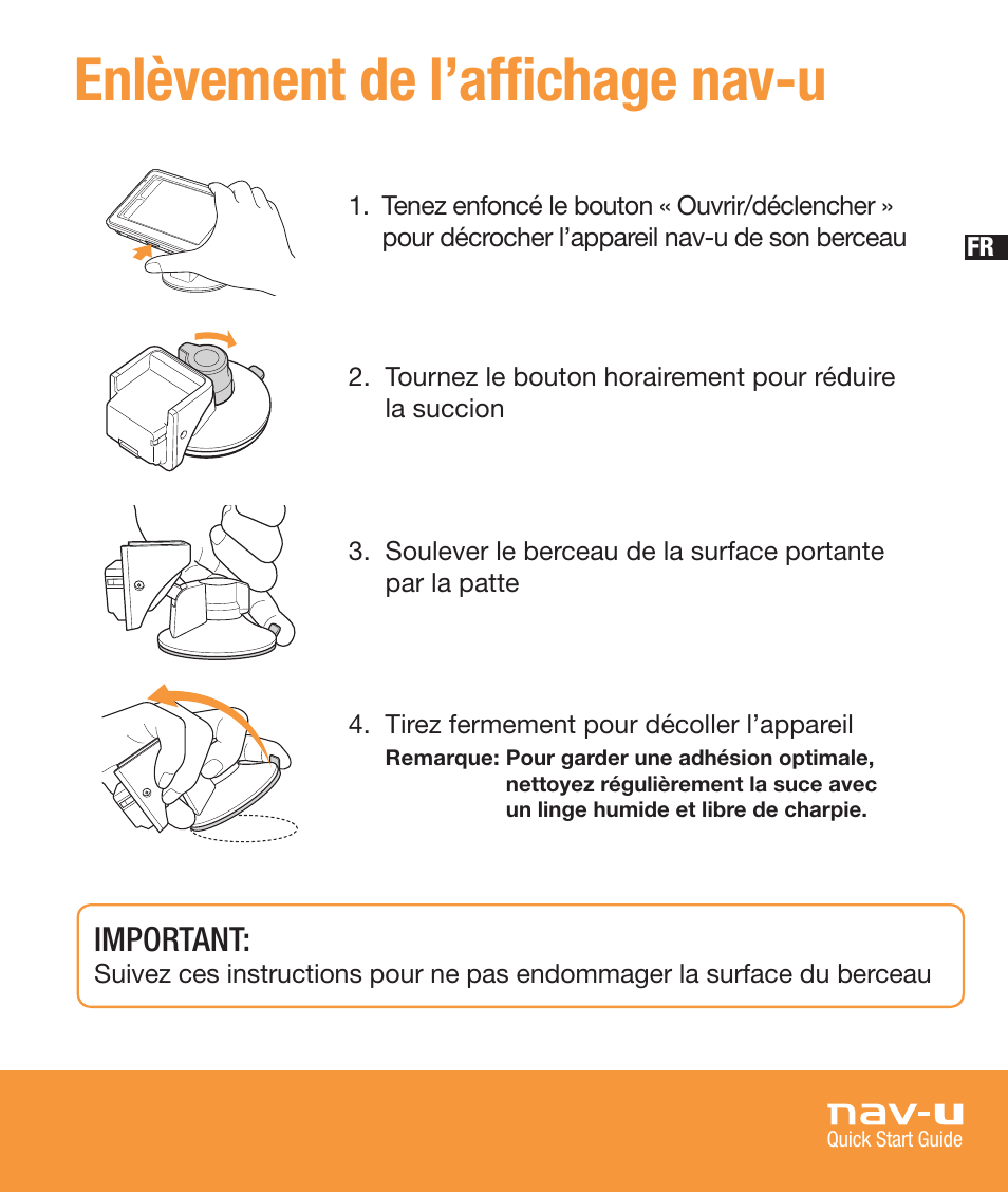 Enlèvement de l’affichage nav-u, Important | Sony NV-U83T User Manual | Page 31 / 68